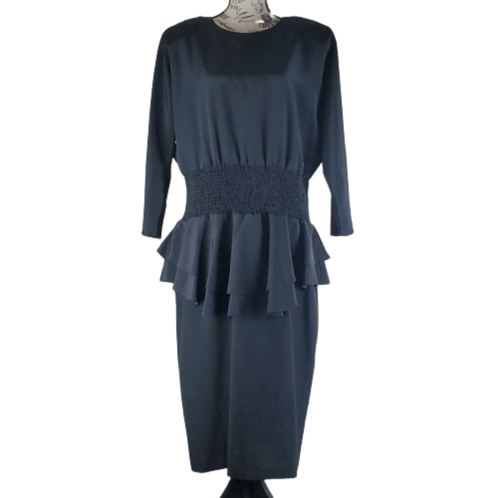 Breli Originals Vintage 80s Peplum Black Dress 14